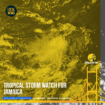 The Meteorological Service of Jamaica says there is a Tropical Storm Watch now in effect for the country. The Met Service said the system is moving towards the west-northwest near and this motion is expected to continue over the next several days with a gradual turn to the west by Tuesday night. Strengthening is forecast during the next 48 hours, and the system is expected to become a tropical storm and hurricane intensity by Tuesday night.